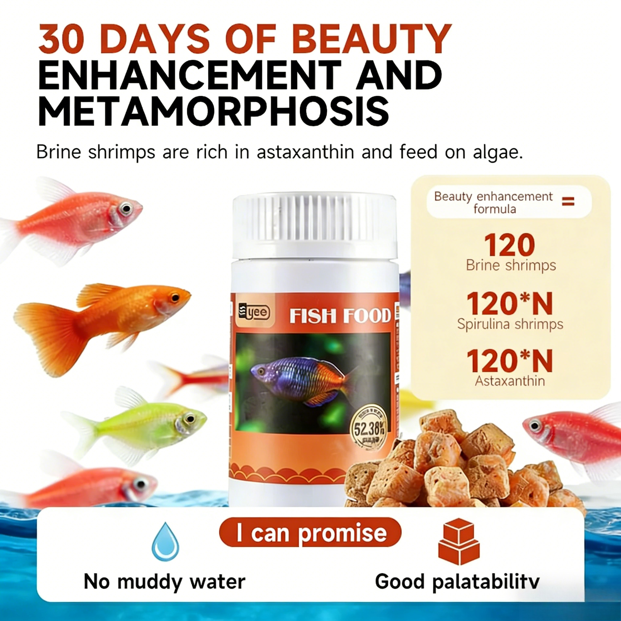 Aquarium Fish Vitamin - Freeze-Dried Brine Shrimp Cubes Fish Food,