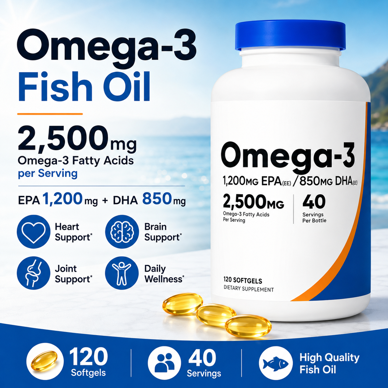 Aquarium Fish Bowl - Omega-3 Fish Oil 2500mg Softgels with