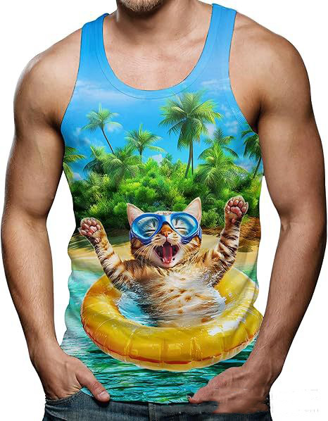Funny Shark Cat 3D Print Tank  - Aquarium Fish Shark のレビューと価格