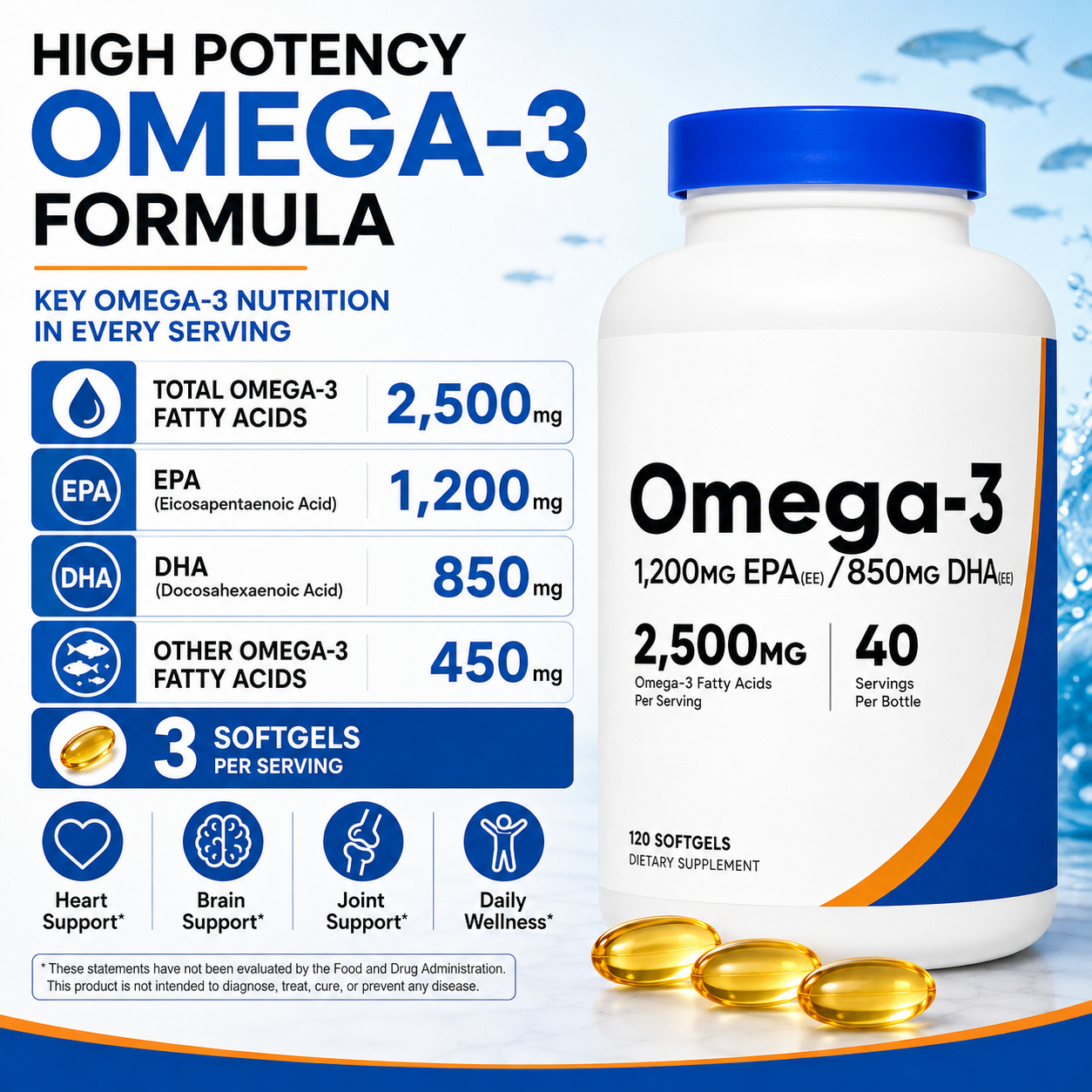 Omega-3 Fish Oil 2500mg Softge - Aquarium Fish Bowl のレビューと価格